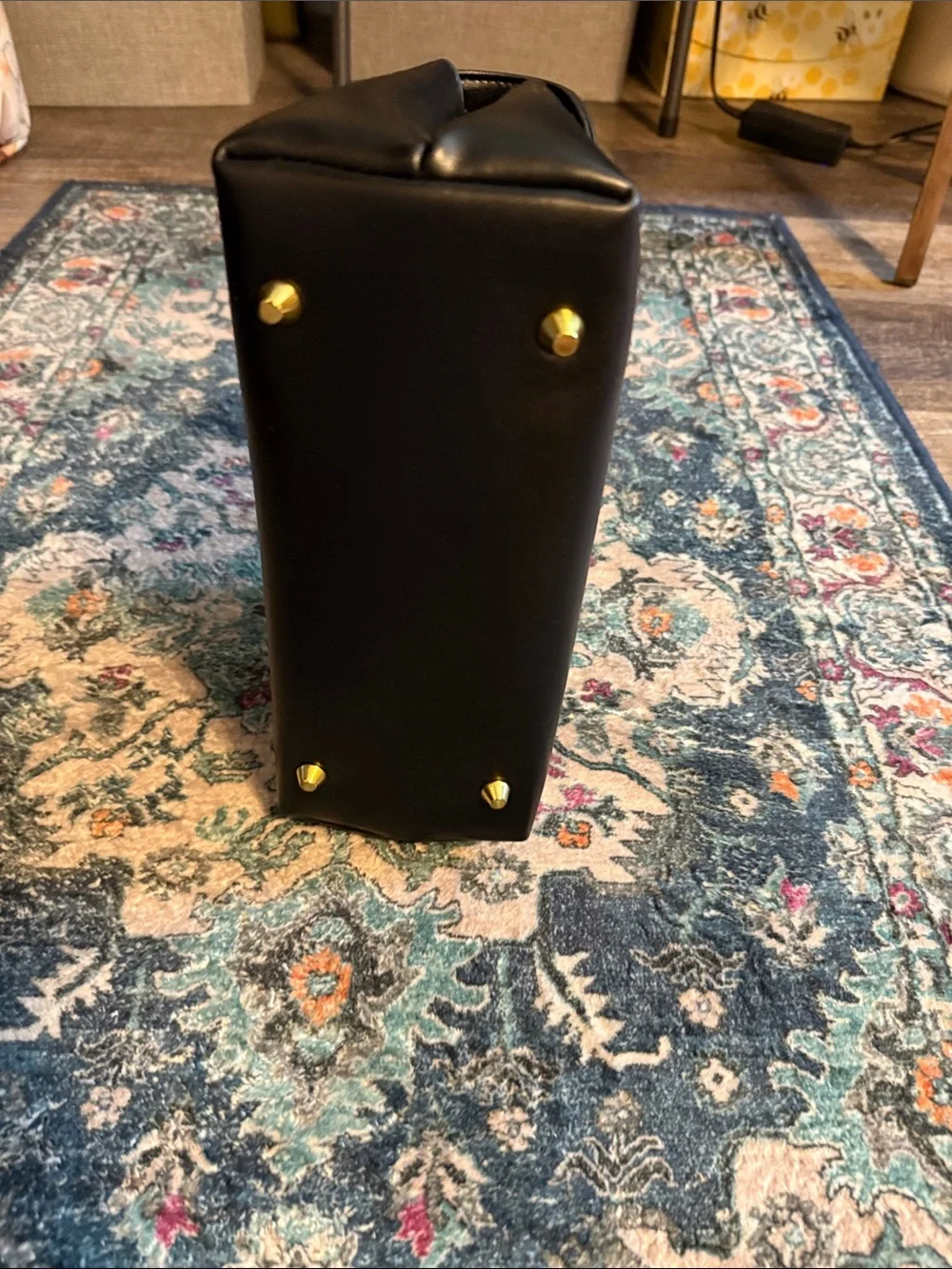 FASHION Black Top-Handle PU Leather Bag with Gold Hardware. Celine faux